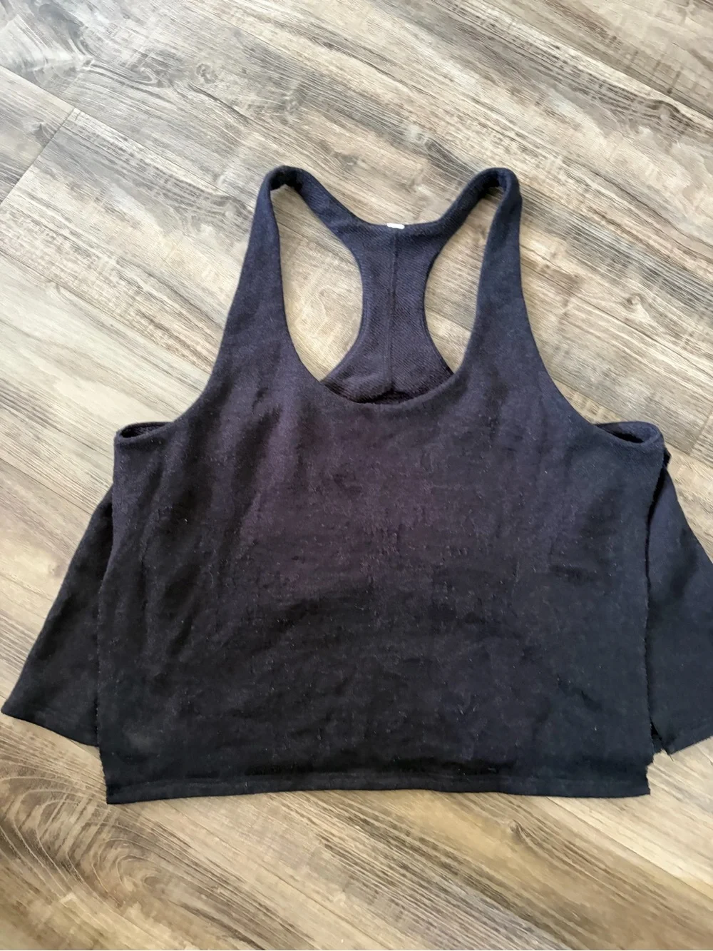 Alo Yoga Black Distressed Terrycloth Racerback Tank Top Athleisure Crop